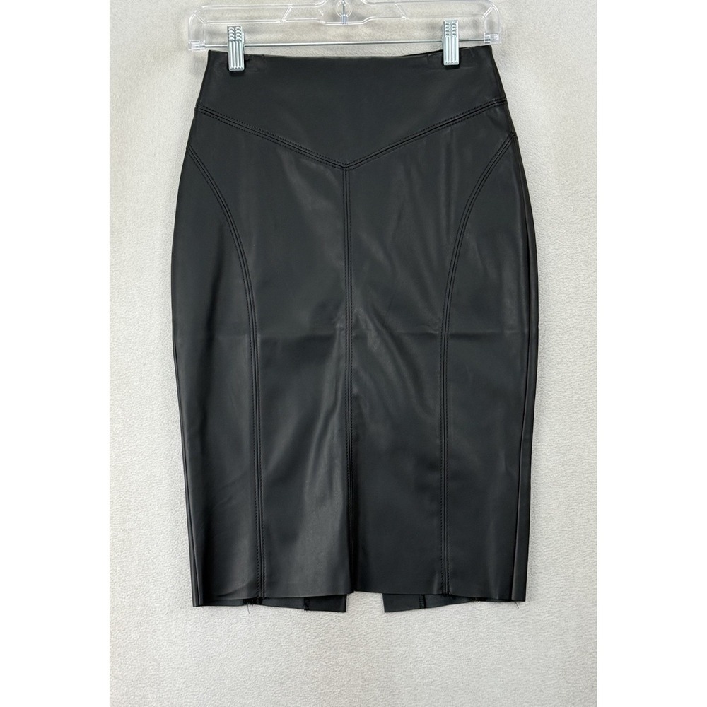 Express Black Leather High Rise Midi Skirt Size 00‎ NWT Sexy Minimal Chic